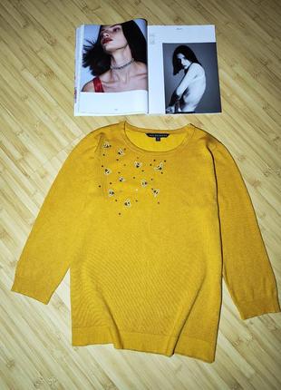Bonmarche🐝 желто-горчичный свитер с вышитыми пчелками и камушками1 фото