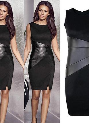 Эффектное новое платье с кожаными вставками размер  м