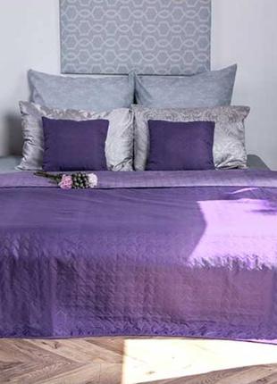 Якісне стьобане покривало 220х240 шикарні мікрофібра, покривало на двоспальне ліжко велюр фіолетовий5 фото