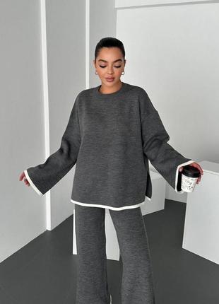 Костюм женский серый графит джемпер свитер с широкими брюками с высокой посадкой3 фото