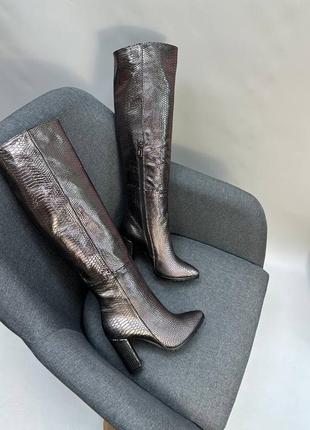 Сапоги кожаные из эксклюзивной кожи на каблуке 9см, демисезонные, зимние2 фото