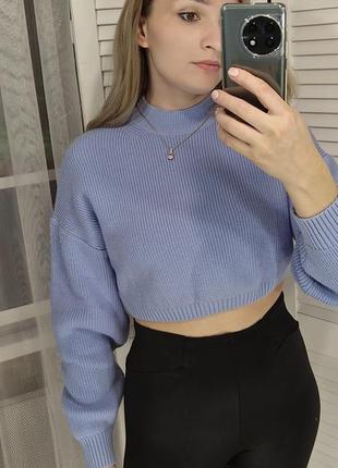 Джемпер свитер укороченный вязаный goldi василькового кольра