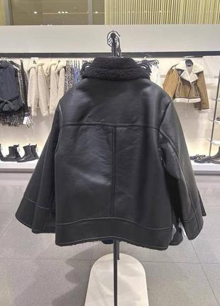 Черная кожаная дубленка zara- s,m. удлиненная куртка авиатор косуха,пуффер пуховик5 фото