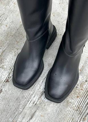 Шкіряні асиметричні чоботи труби на овчині байці хутрі шкірі низькі чоботи з натуральної шкіри демі демісезонні осінні зимові весняні чобітки6 фото