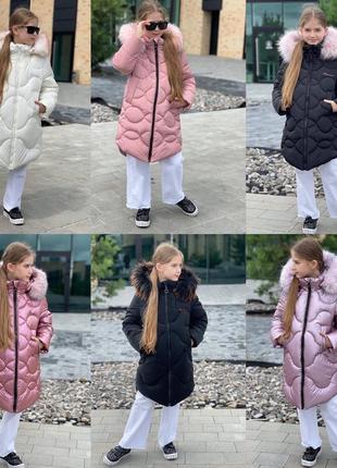 Зимняя курточка на девочку, пуховик 122-140 размера