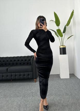 Бархатное платье цвет: черный, синий, изумруд3 фото
