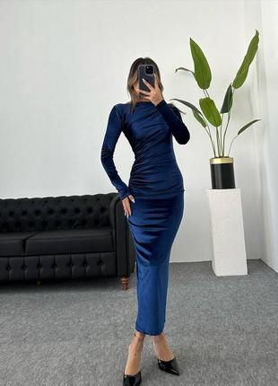 Бархатное платье цвет: черный, синий, изумруд2 фото