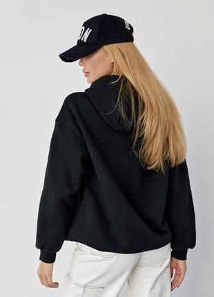 Утепленное женское худи с карманом-кенгуру - черный цвет, m (есть размеры)2 фото