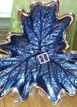 Ваза argenesi foglia palm leaf glass18см,посріблена,страва,пальмовий лист,італія.нова3 фото