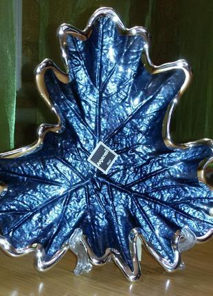 Ваза argenesi foglia palm leaf glass18см,посріблена,страва,пальмовий лист,італія.нова1 фото