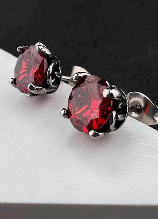 Готичні панк сережки з червоними каменями із медичної сталі es-051