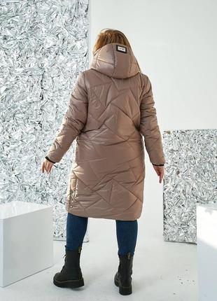 Теплая женская  куртка-пальто  большие размеры и норма (р.48-58)7 фото