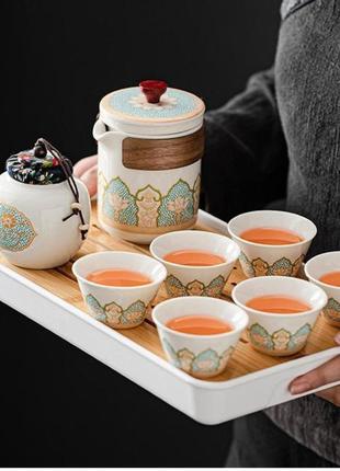 Керамічний портативний набір для китайської чайної церемонії в подарунковому кейсі на 6 персон tomas tmz-gs50 white2 фото