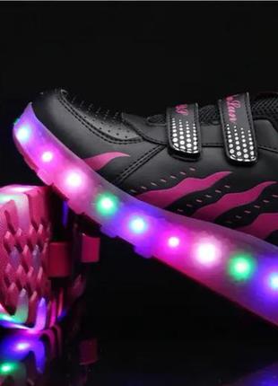 Світяться кросівки на роликах в стилі heelys, для дівчаток