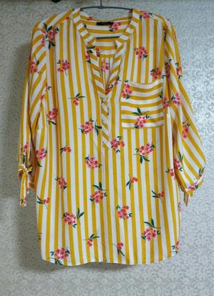 Актуальная рубашка блуза блузка полоска цветы цветочный принт вискоза бренд papaya, р.161 фото