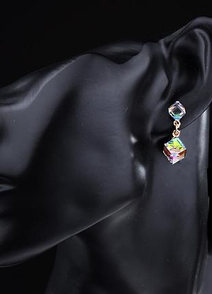 Серьги, гвоздики, кристалл, хамелеон2 фото