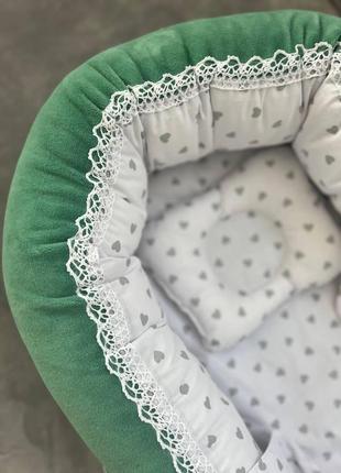 Люлька-переноска для новорожденных с бортиками из холлофайбера тм лежебока, зеленый цвет2 фото