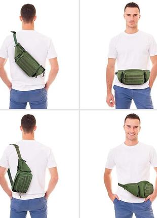 Нагрудная поясная сумка бананка на пояс из molle зеленая green.4 фото