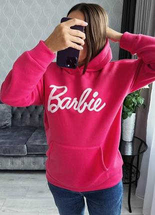 Barbie барби худи толстовка теплый на флисе кенгуру кофта с капюшоном оверсайз объемная длинная удлиненная широкий3 фото