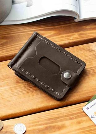 Кожаный зажим для денег из натуральной кожи wallet  коричневый с монетницей1 фото