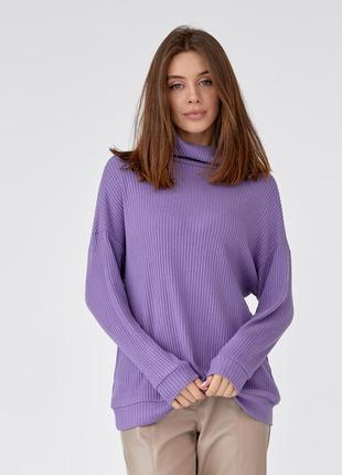 Жіночий вільний однотонний светр із коміром-хомут бузкового кольору. модель 512. розміри 42,44,46