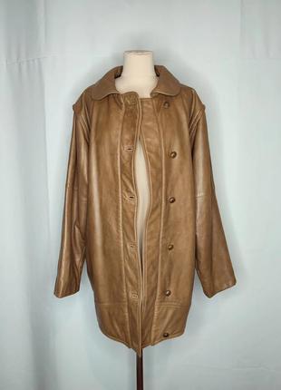 Куртка винтажная кожаная светло-коричневая, горчичная2 фото