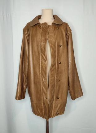 Куртка винтажная кожаная светло-коричневая, горчичная3 фото