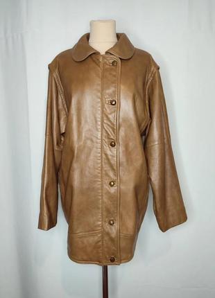 Куртка винтажная кожаная светло-коричневая, горчичная1 фото