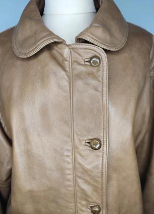Куртка винтажная кожаная светло-коричневая, горчичная5 фото