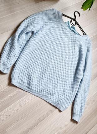 Ангоровый свитер вязаный голубой нежный тёплый пуловер6 фото