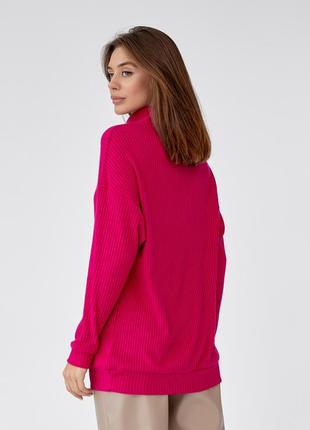 Жіночий вільний однотонний светр із коміром-хомут малинового кольору. модель 512. розміри 42,44,462 фото