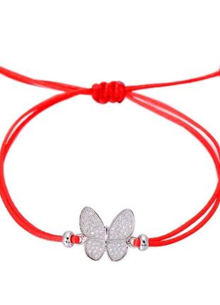 Браслет червона нитка на руку оберіг метелик з камінцями довжина регулюється до 26см br-011