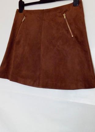 Замшевая юбка трапеция, мини, рыжая, holly&whyte