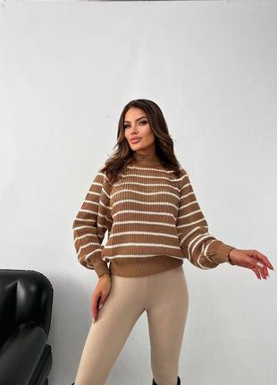 Женский теплый свитер в полоску зима5 фото