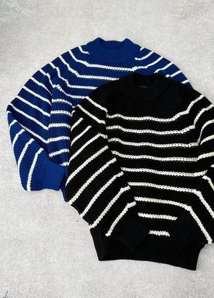 Женский теплый свитер в полоску зима7 фото