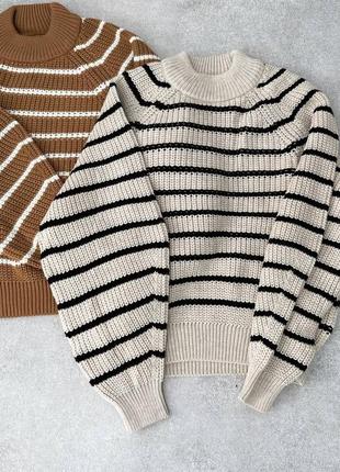 Женский теплый свитер в полоску зима6 фото