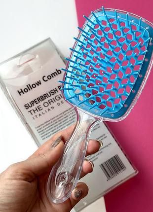 Гребінець для волосся superbrush plus hollow comb, прозорий/блакитний1 фото