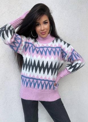 Жіночий теплий светр свитер зима ромб зимний  под горло1 фото