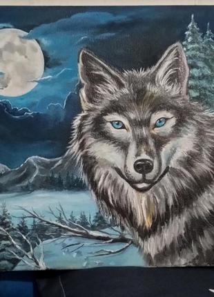 Картина масляны красками "волк"2 фото