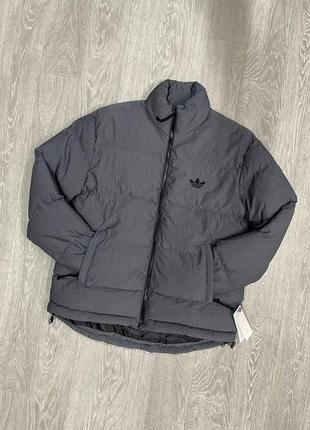 Зимова чоловіча сіра куртка пуховик зимняя мужская куртка пуховик оверсайз adidas originals3 фото