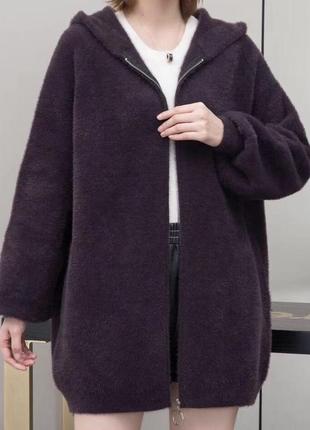 Жіноча тепла куртка  альпака з кишенями та капюшоном5 фото