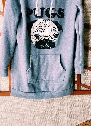 Удлиненное худи толстовка pugs pug мопс 2