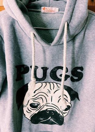 Удлиненное худи толстовка pugs pug мопс 3