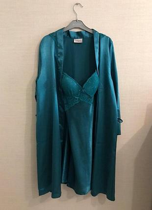 Вишуканий мереживний комплект - халат + нічна сорочка