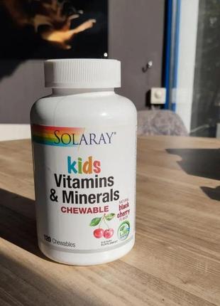 Жувальні вітаміни та мікроелементи для дітей, зі смаком натуральної черешні, 120 жувальних таблеток solaray