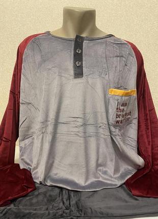 Утепленная мужская пижама велюровая красная батал 54-56р