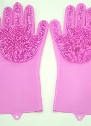 Силіконові рукавички magic silicone gloves pink для прибирання чистки миття посуду для будинку. колір рожевий5 фото