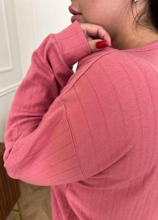 Женская флисовая пижама больших размеров в рубчик, розовая4 фото