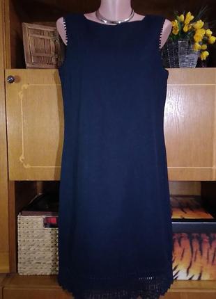 Темно синее льняное  платье размер 14