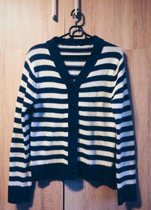 Симпатичний смугастий светр на гудзиках, смугастий кардиган1 фото